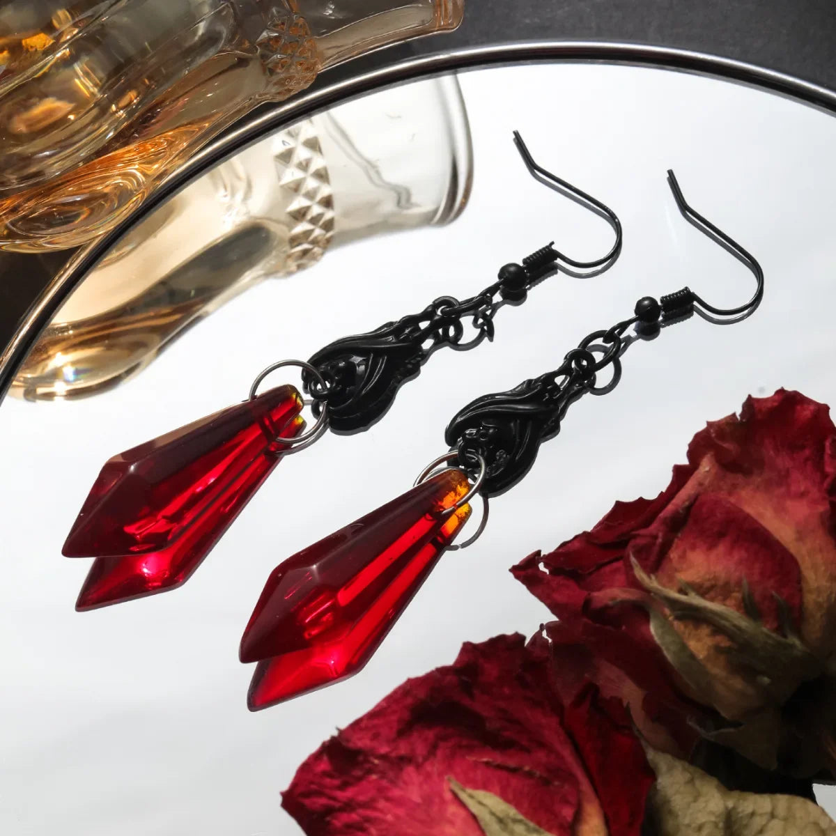 Wholesale Retro dark gothic style red teardrop earrings